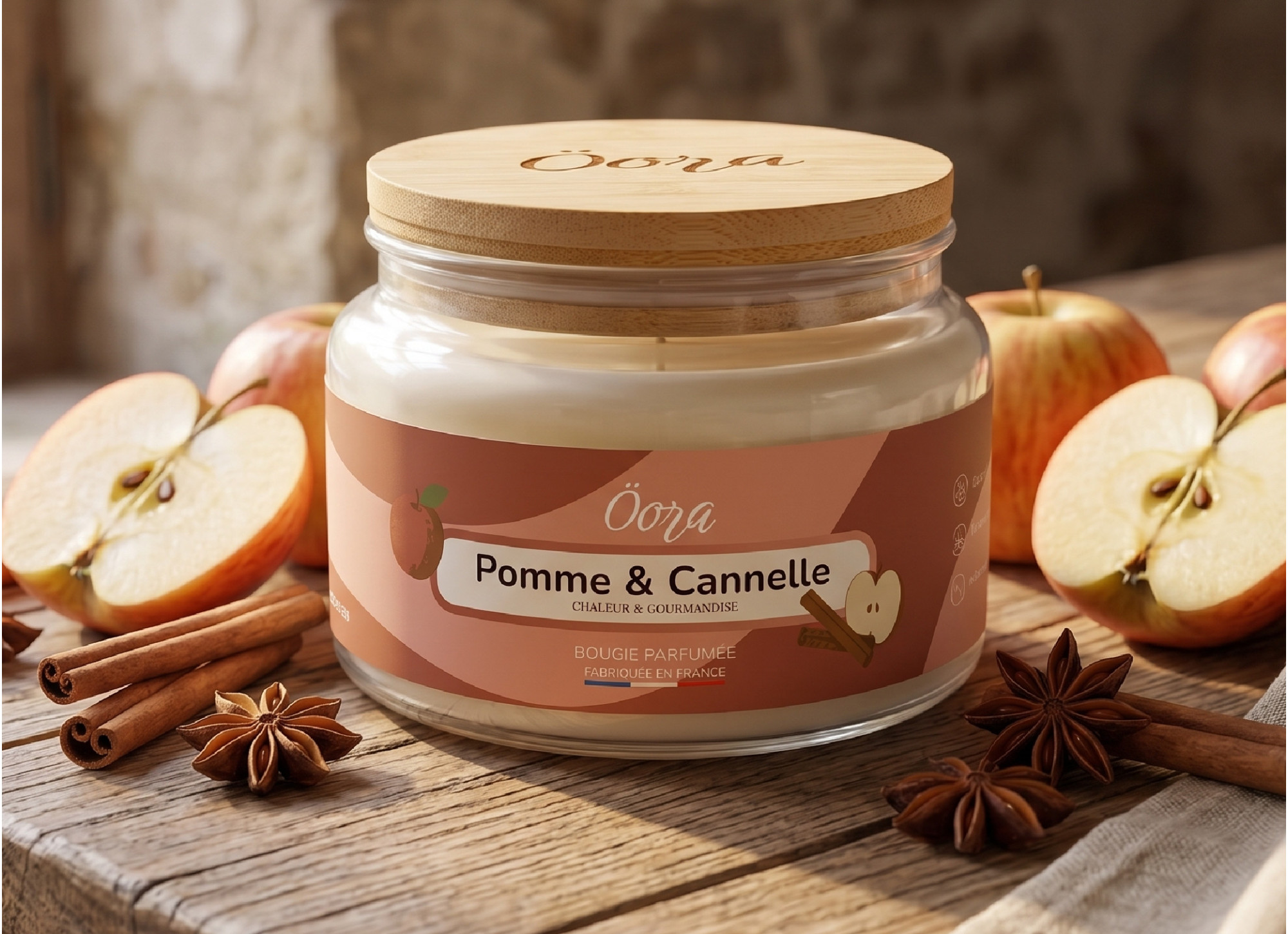 Bougie parfumée Pomme Cannelle 300 g – Cire végétale | Öora