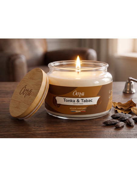 Bougie parfumée Tonka & tabac 300 g – Cire végétale | Öora