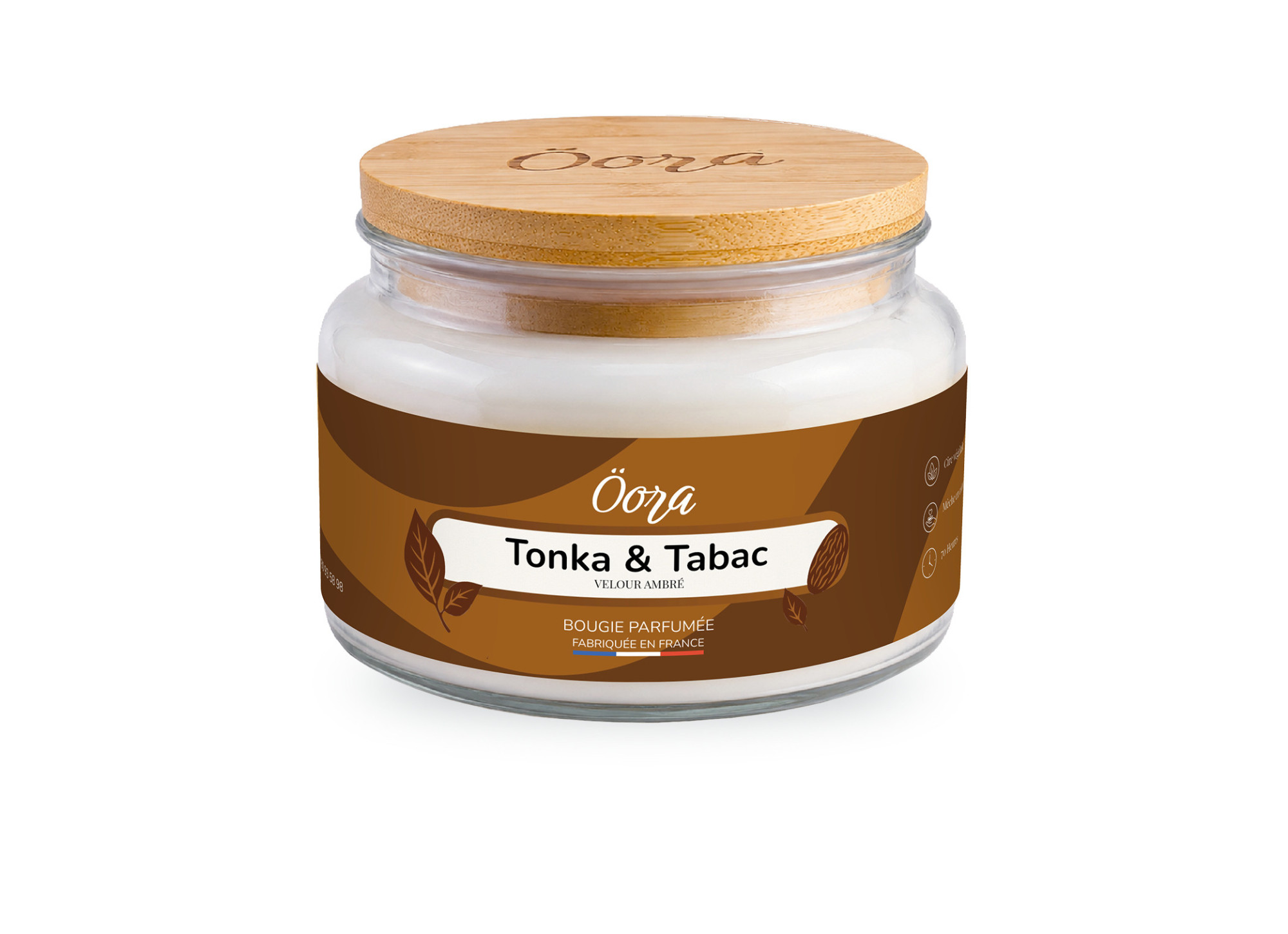 Bougie parfumée Tonka & tabac 300 g – Cire végétale | Öora