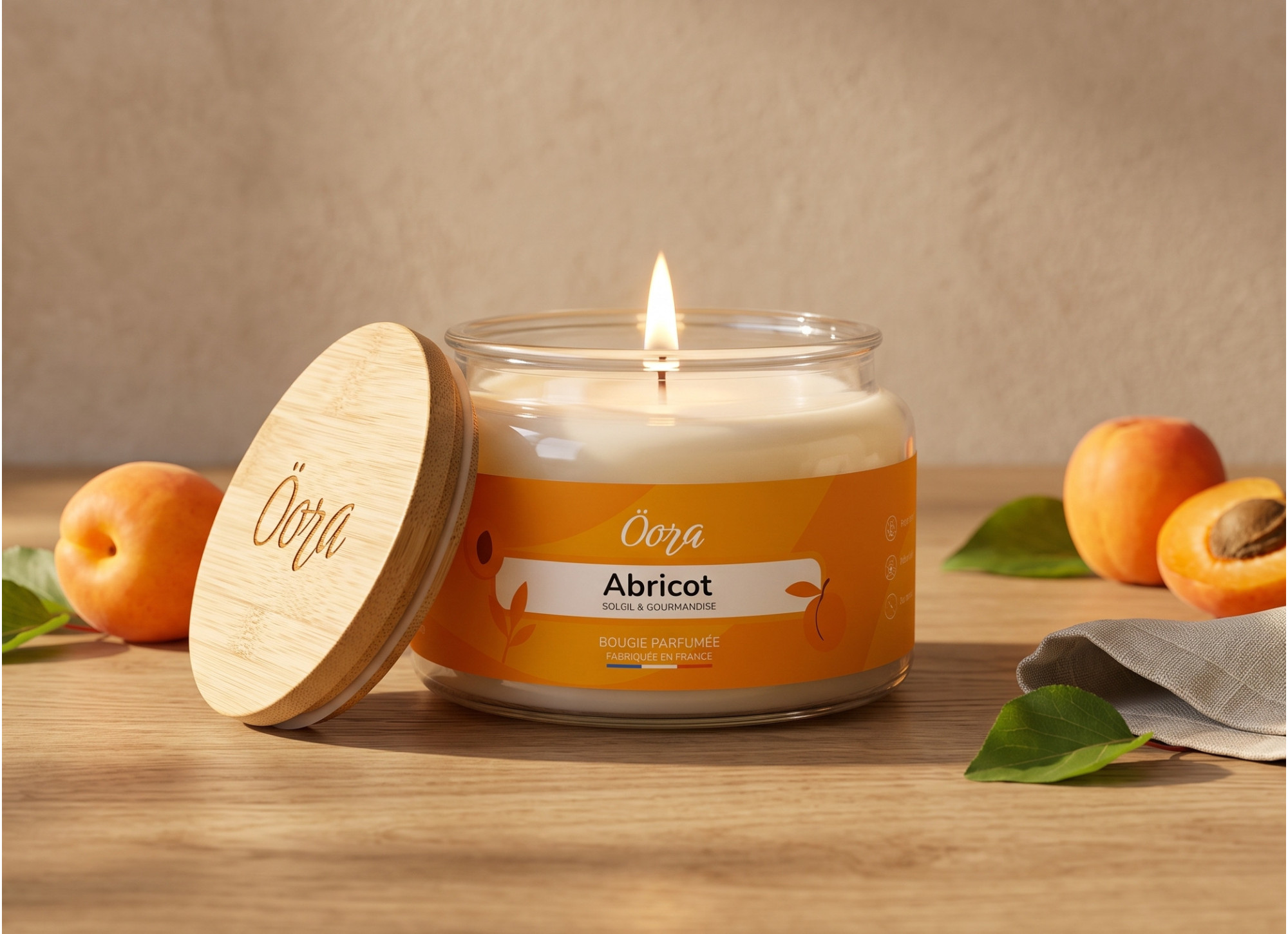 Bougie parfumée Abricot 300 g – Cire végétale | Öora