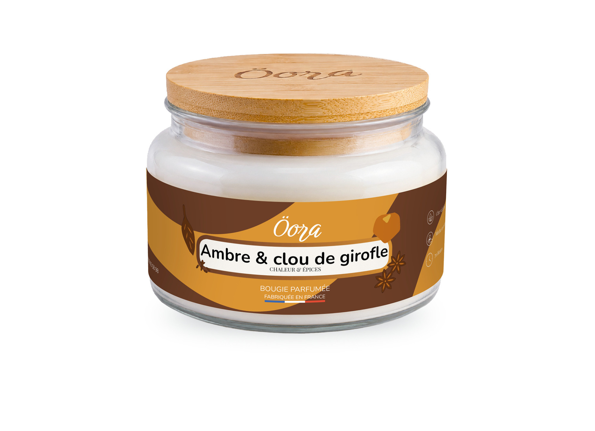 Bougie parfumée Ambre et clou de girofles 300 g – Cire végétale | Öora