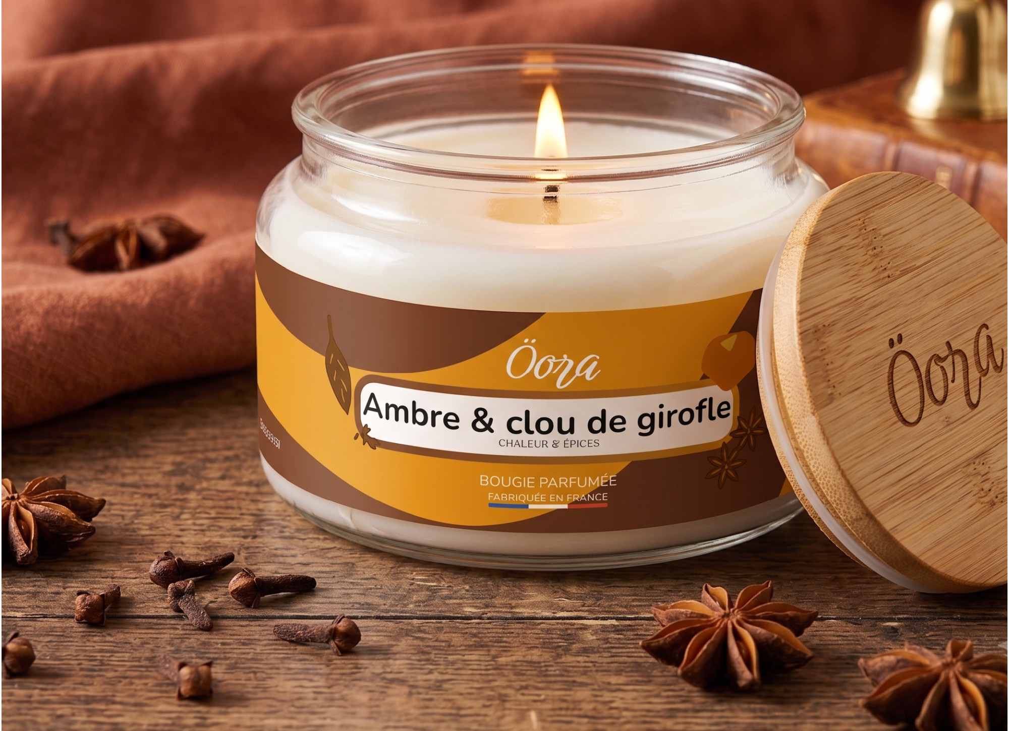 Bougie parfumée Ambre et clou de girofles 300 g – Cire végétale | Öora