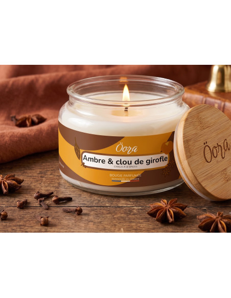 Bougie parfumée Ambre et clou de girofles 300 g – Cire végétale | Öora