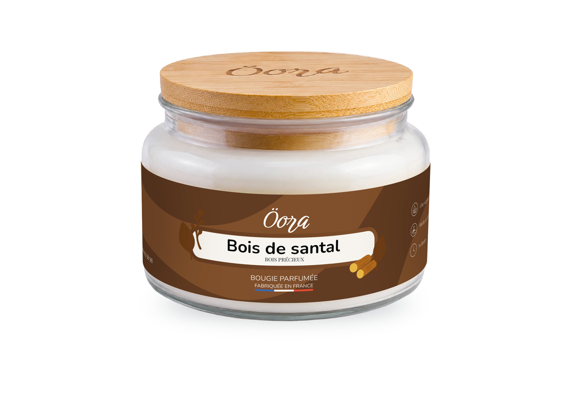 Bougie parfumée Bois de Santal 300 g – Cire végétale | Öora