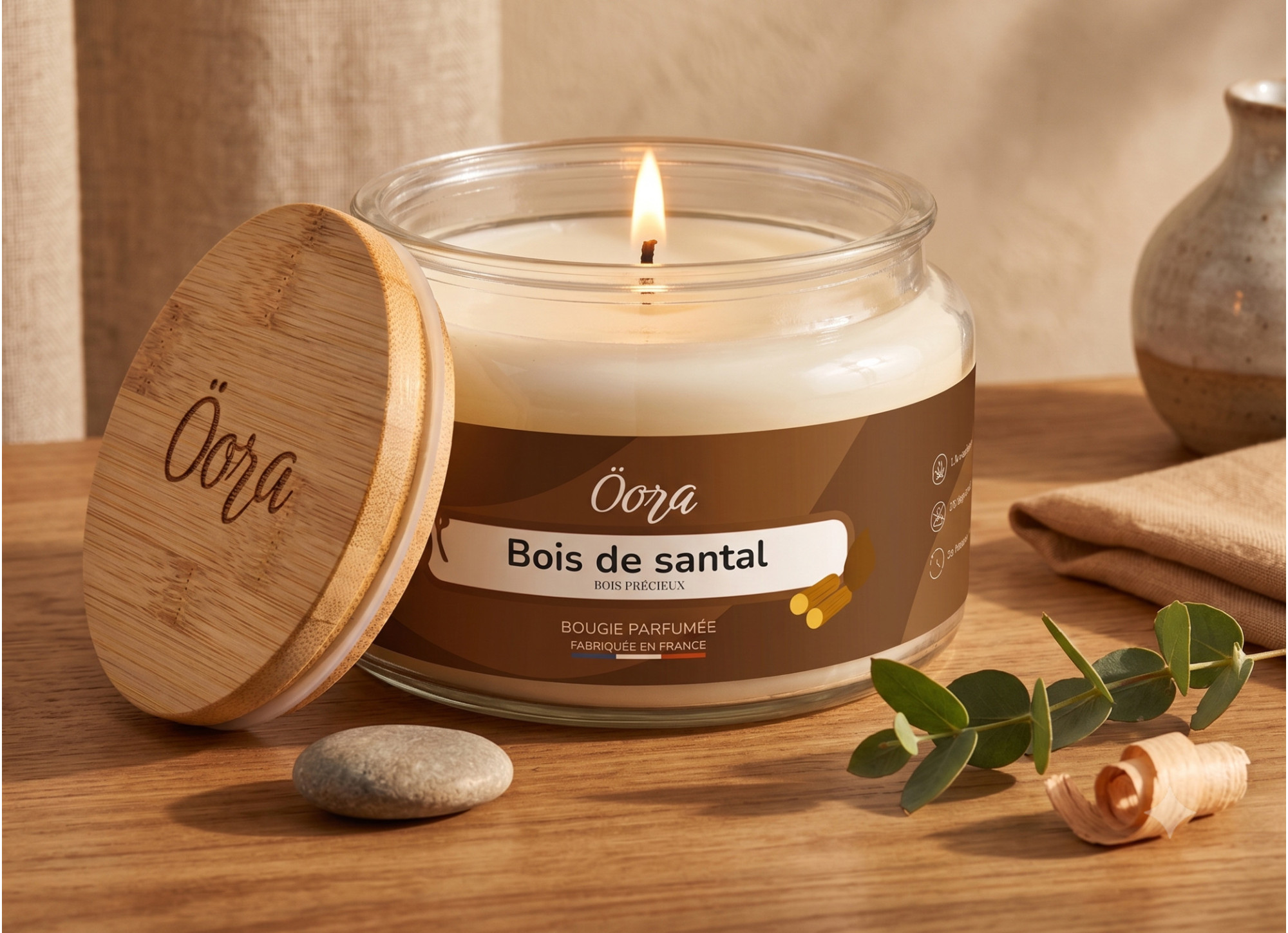 Bougie parfumée Bois de Santal 300 g – Cire végétale | Öora