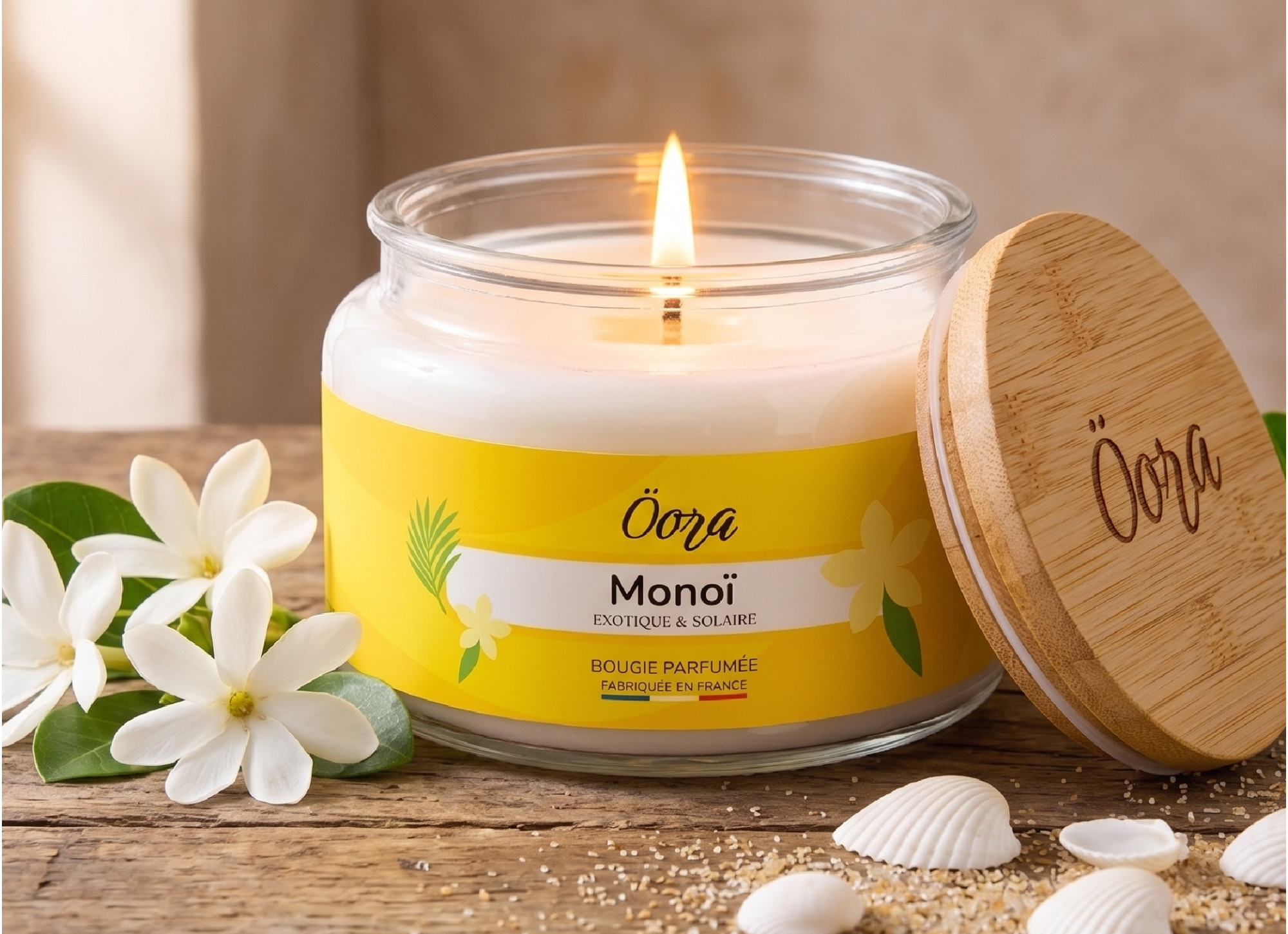 Bougie parfumée Monoï 300 g – Cire végétale | Öora