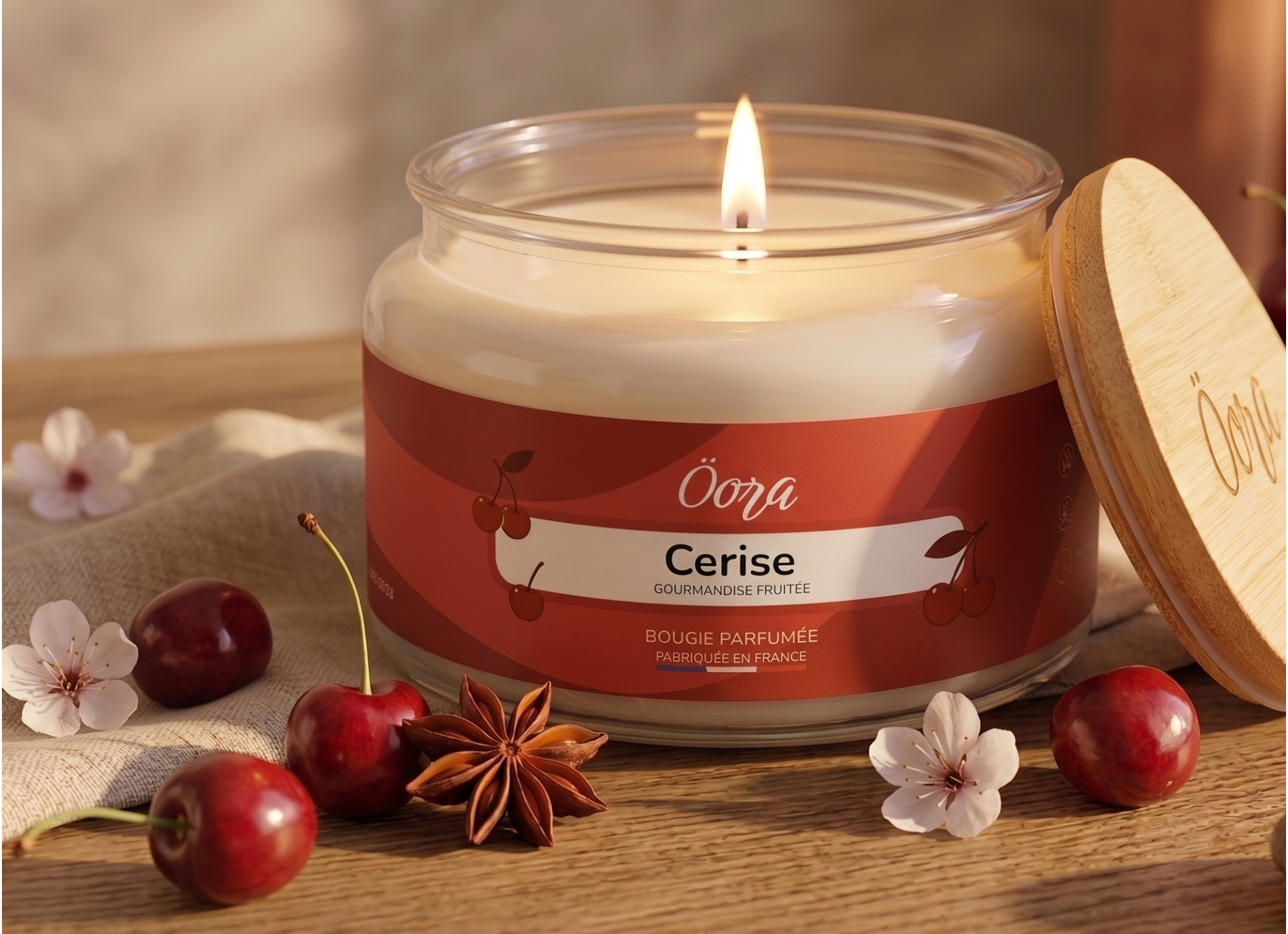 Bougie parfumée Cerise 300 g – Cire végétale | Öora