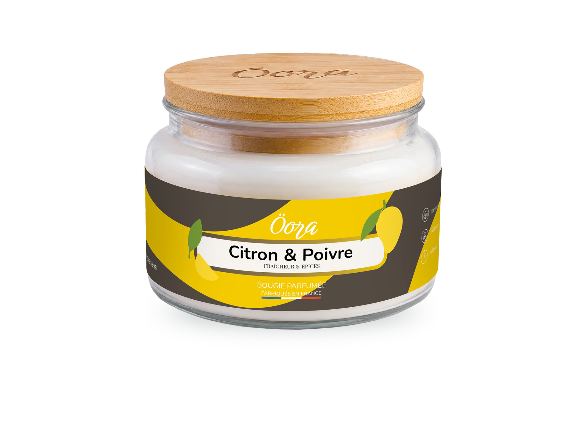 Bougie parfumée Citron & Poivre 300 g – Cire végétale | Öora