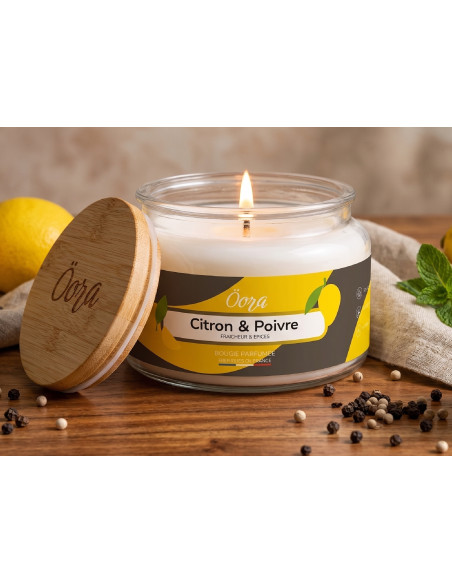 Bougie parfumée Citron & Poivre 300 g – Cire végétale | Öora
