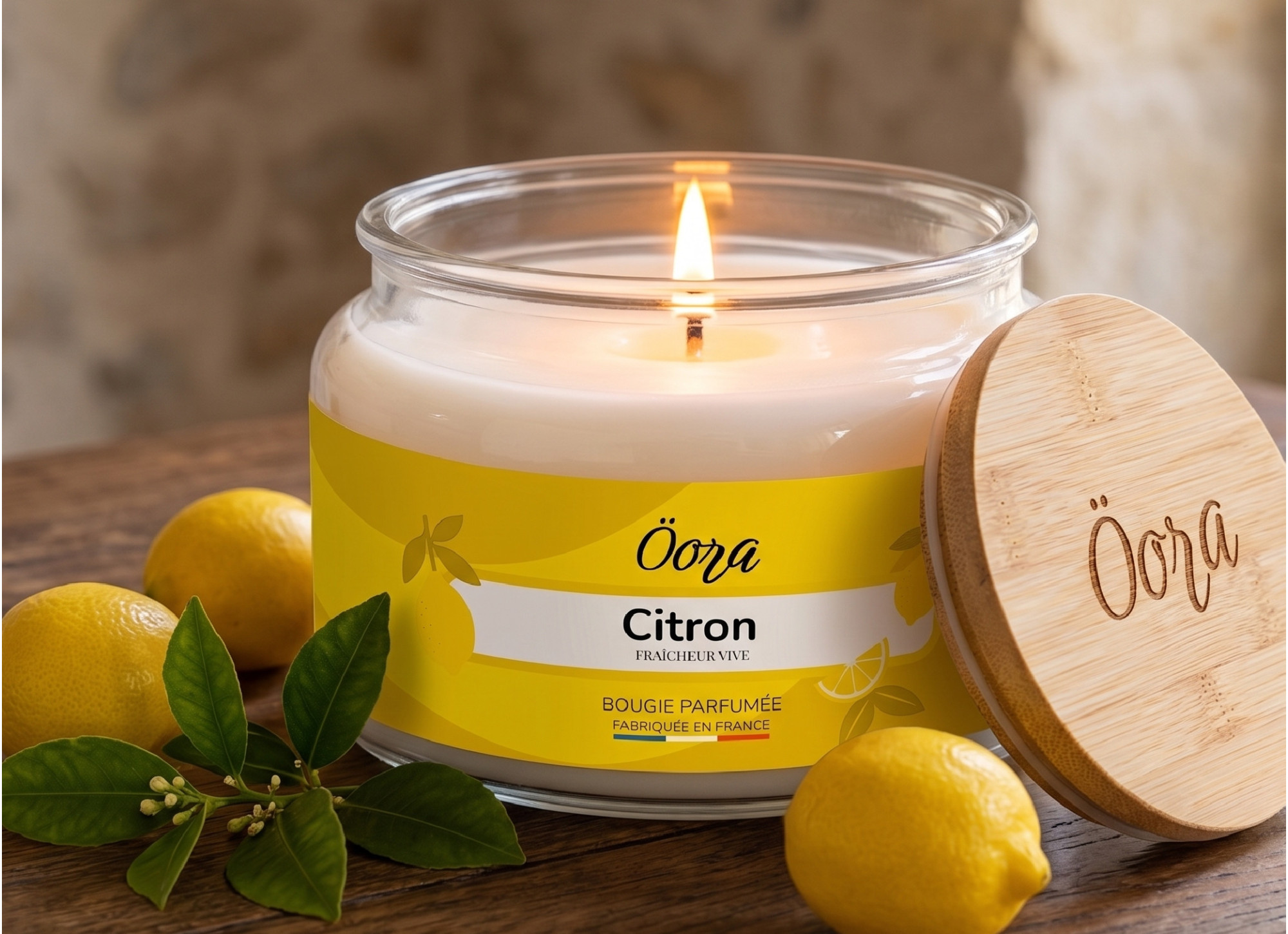 Bougie parfumée Citron 300 g – Cire végétale | Öora