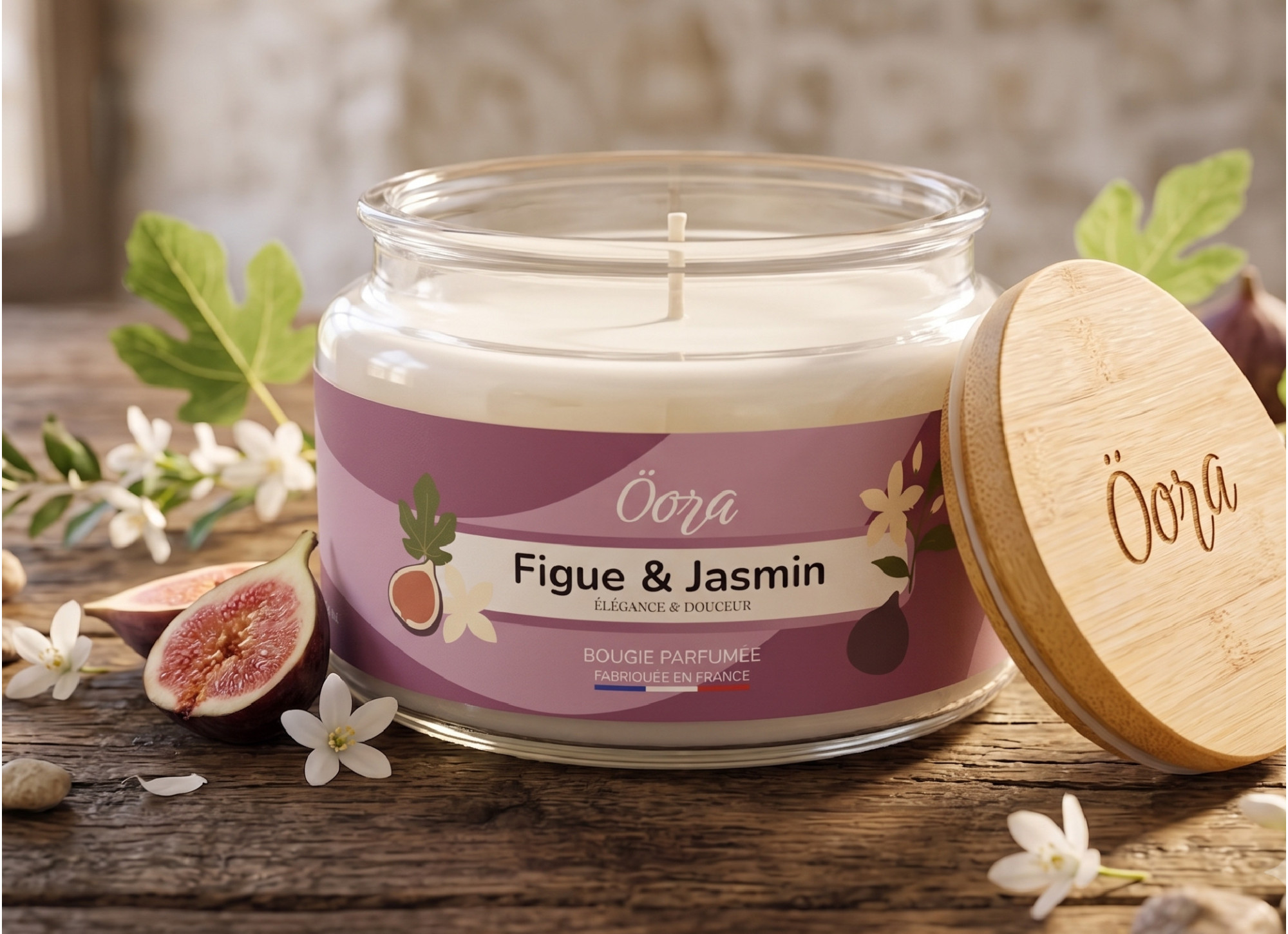 Bougie parfumée Figue & Jasmin 300 g – Cire végétale | Öora