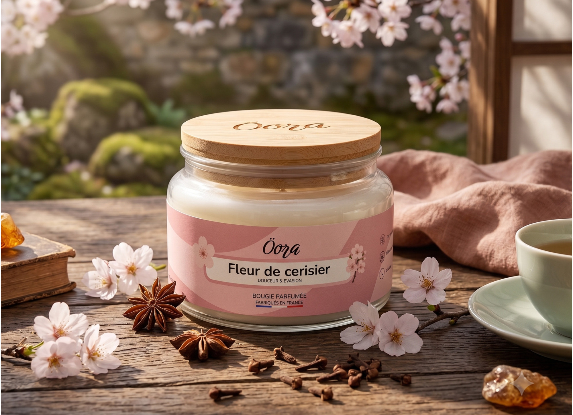 Bougie parfumée Fleur de cerisier 300 g – Cire végétale | Öora