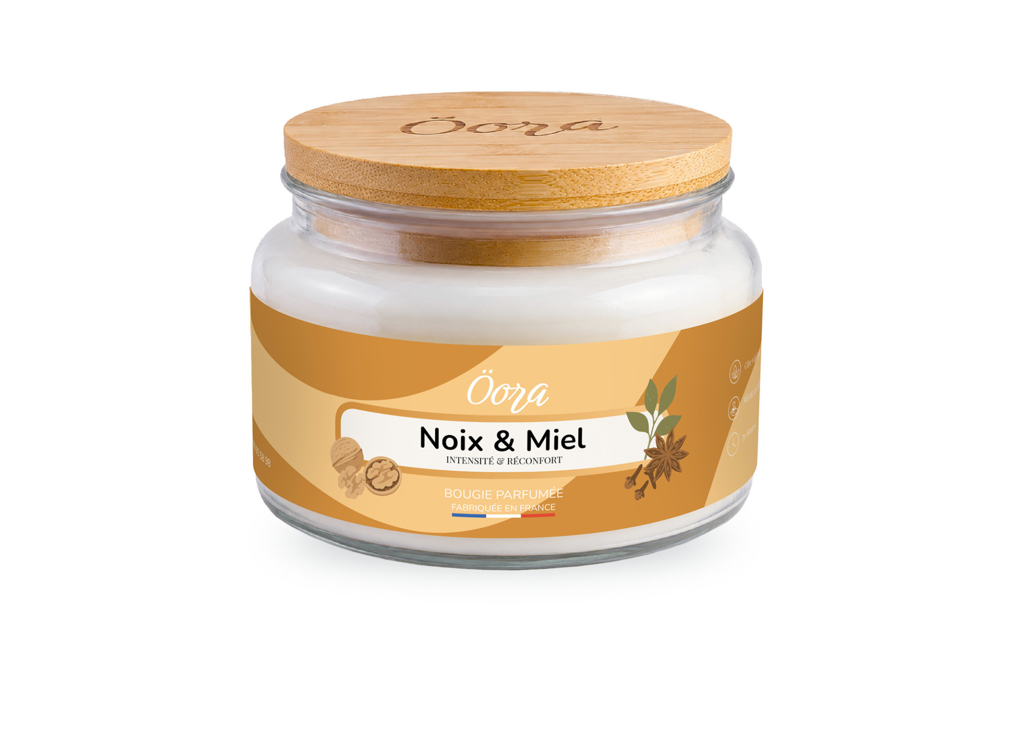 Bougie parfumée Noix et Miel 300 g – Cire végétale | Öora