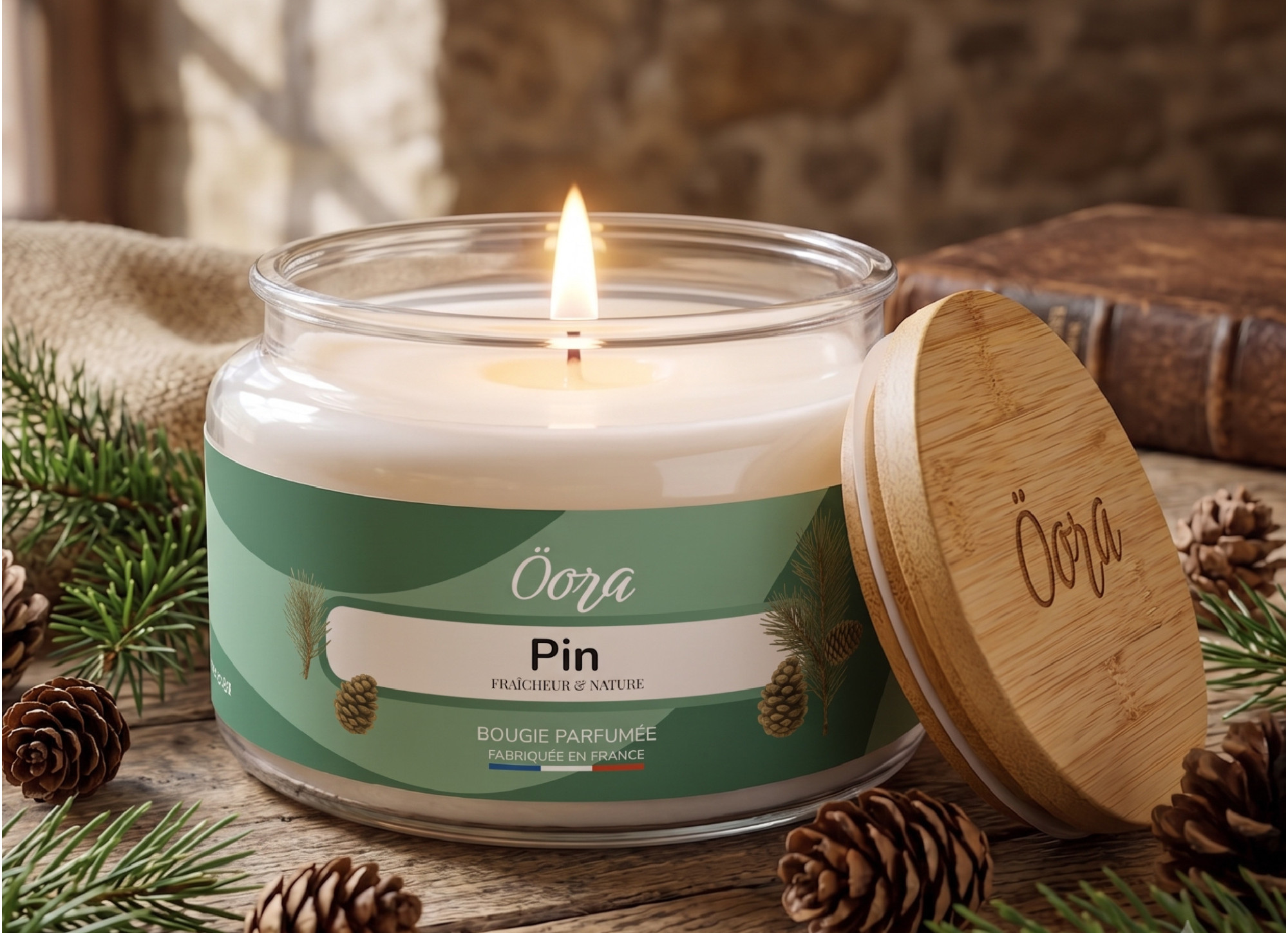 Bougie parfumée Pin 300 g – Cire végétale | Öora