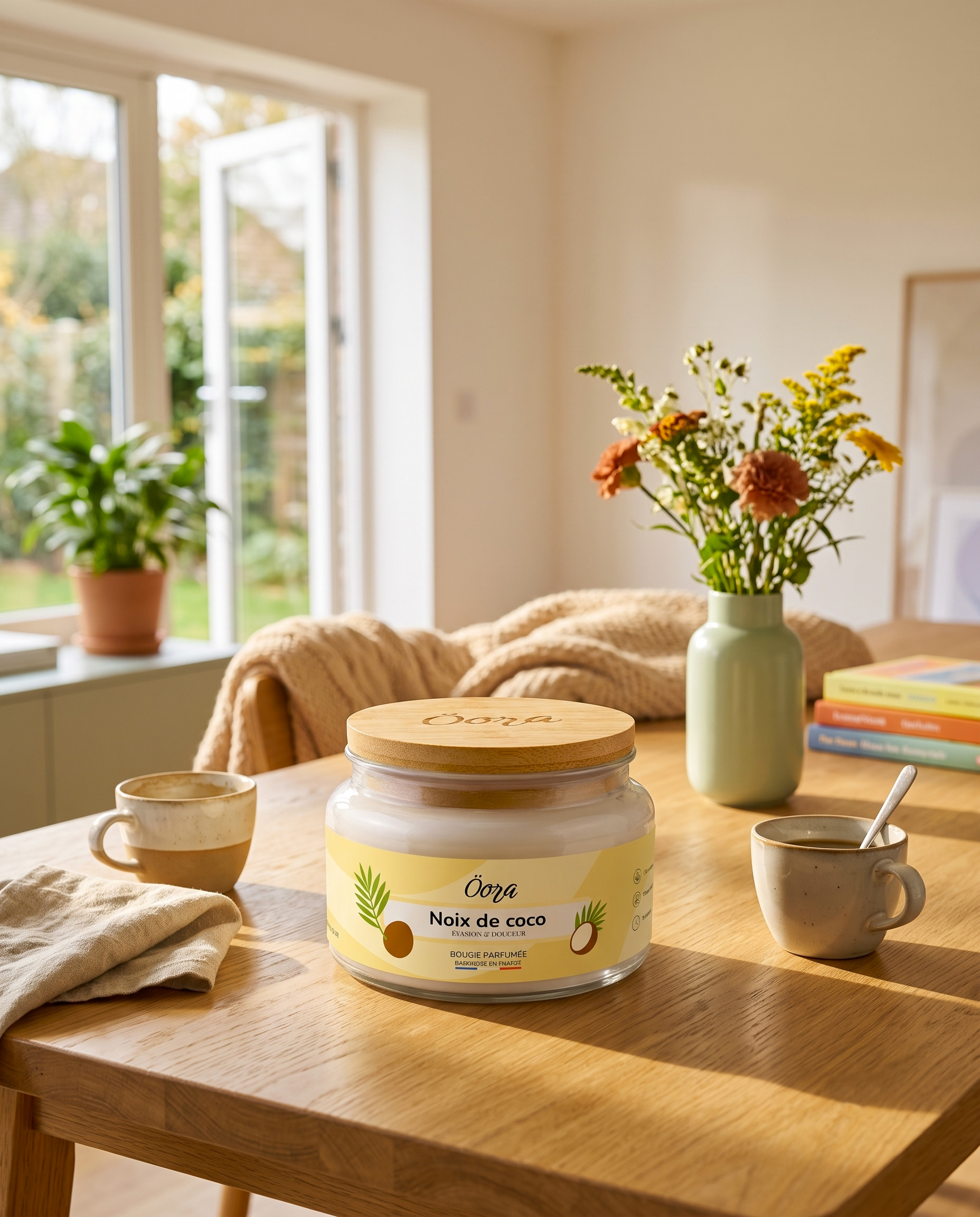 Bougie parfumée végétale Öora dans un intérieur chaleureux