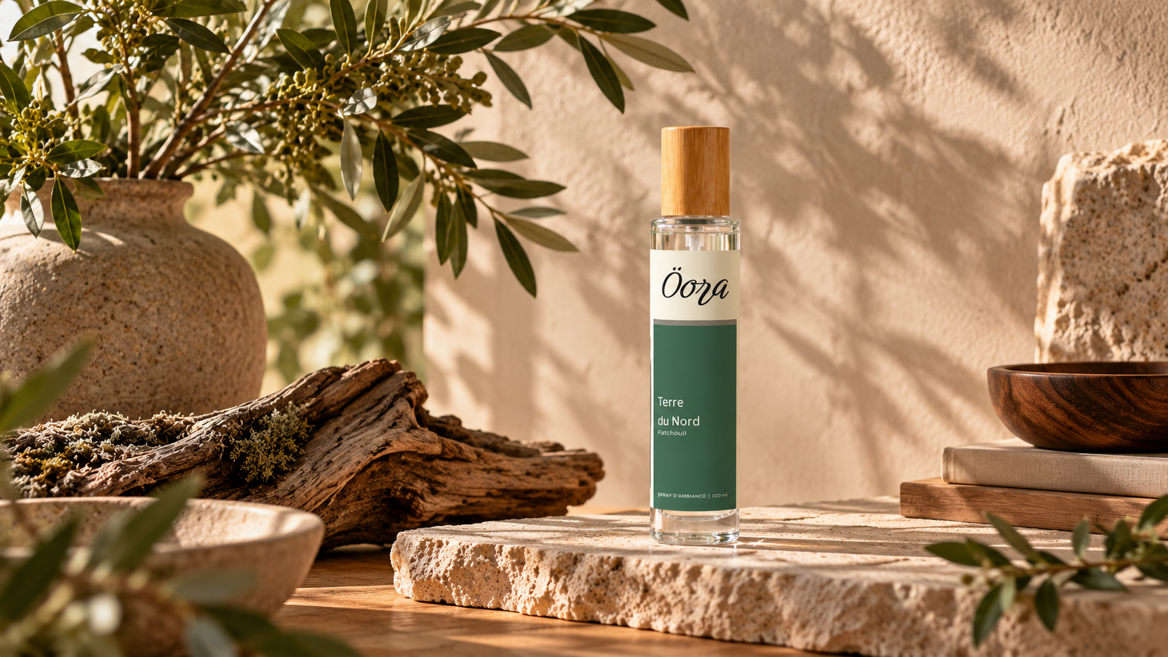 Spray d'ambiance Öora Terres du Nord dans un décor végétal et minéral