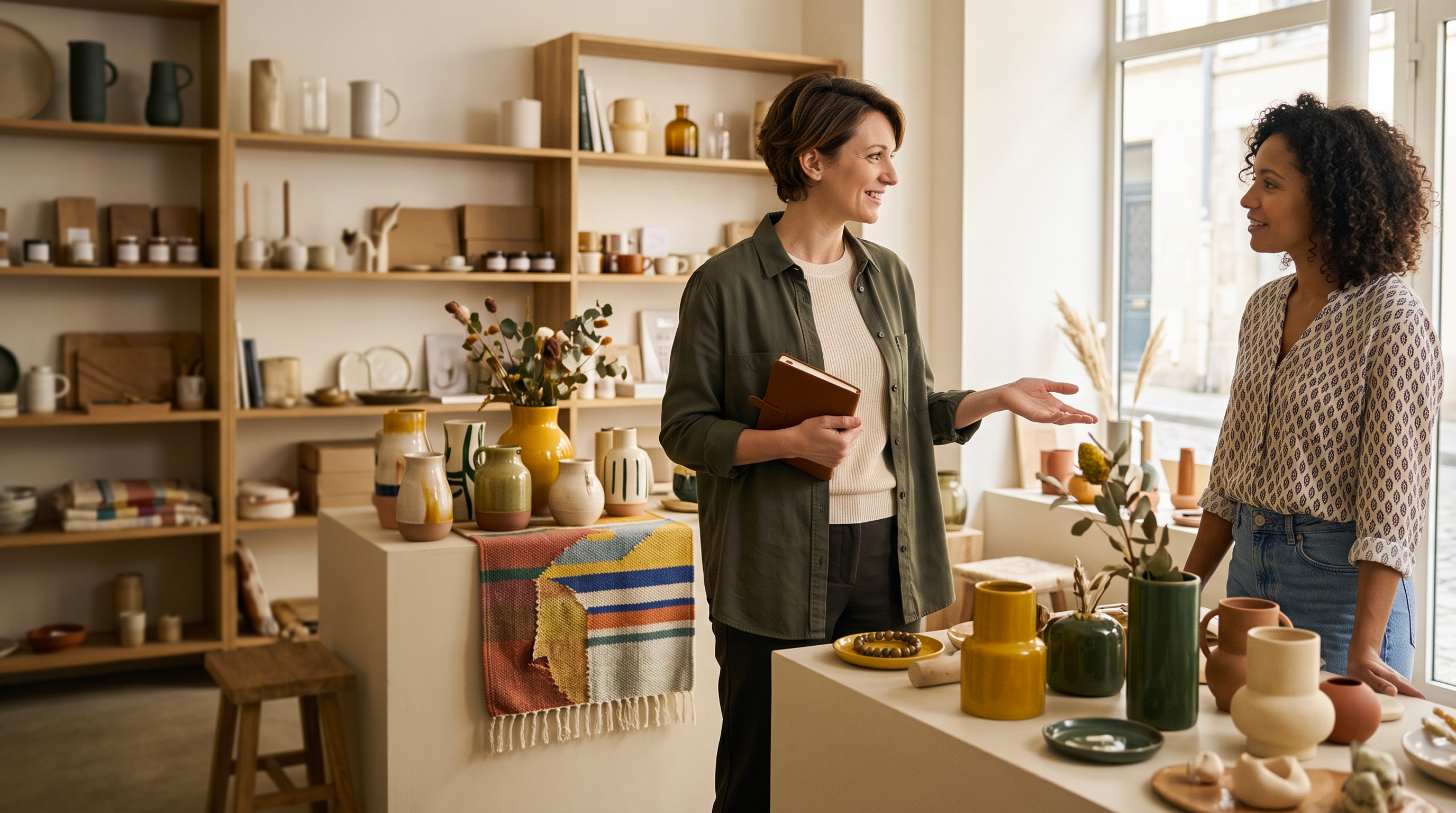 Échange professionnel dans une boutique indépendante